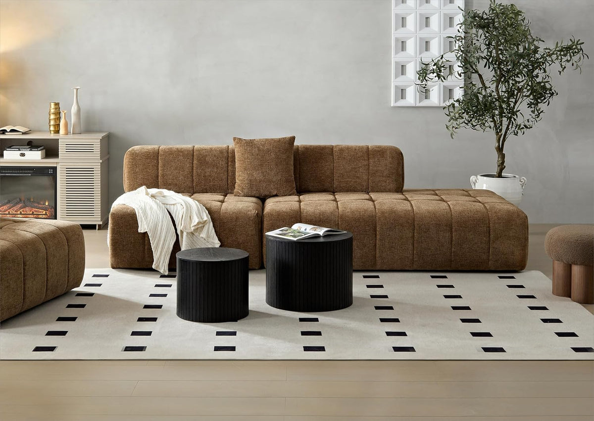 Nesting Coffee Table Set of 2,Modern Round Wooden Coffee Tables with Storage,Luxury Fluted Side Table Accent End Table for Small Space Living Room Apartment (19.17”)