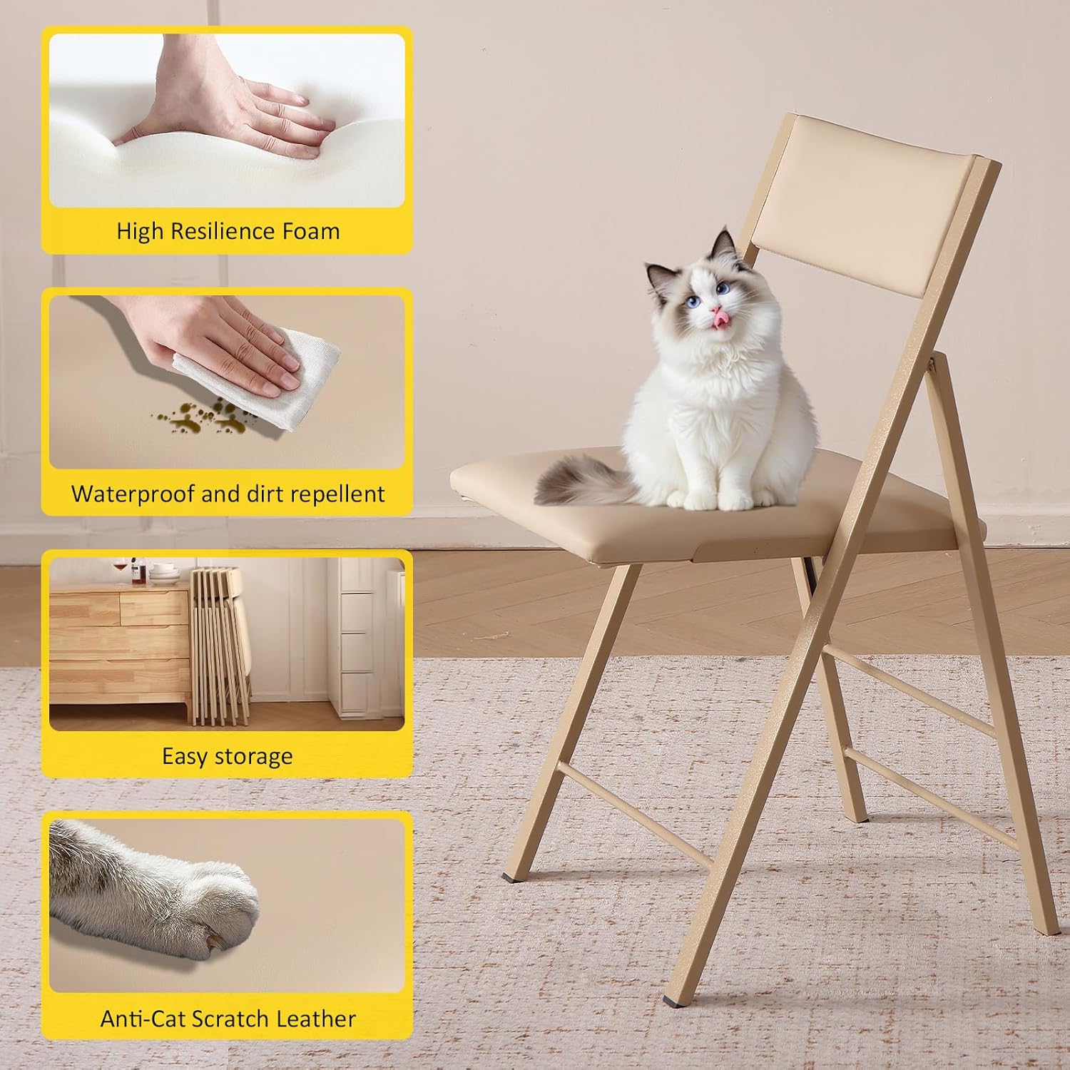 Folding Dining Chairs and Table Set, Space-Saving Dining Table and 2 Padded Steel Frame Folding Chairs(Wood), Drop Leaf Dining Table with Extra Large Storage Space and 2 Drawers