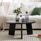 Modern Wood Coffee Table Small Desk Farmhouse Round Coffee Table Floor Table Couch Table Easy Assembly for Living Room/Office/Reception/Sofa Couch End, Black