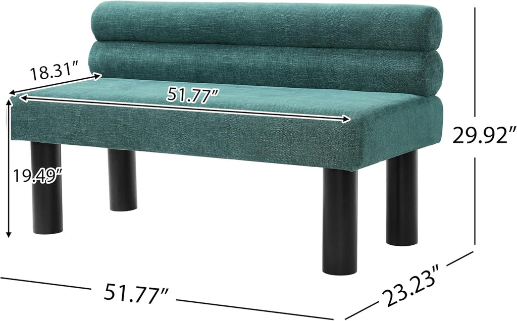 51'' Small Dining Bench with Back, Upholstered Armless Kitchen Banquette Seating, Minimalist Comfy Mini Loveseat Sofa, Modern Entryway Bench with Wood Leg for Dining Living Room Apartment (Green)