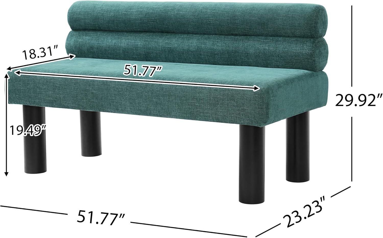 Christopher Knight Home Wally Fabric Upholstered Dining Bench, Long Dining Room Chair, Wooden Entryway Bench, Bedroom End of Bed Bench, Teal Green+Black