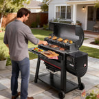 36" Front Folding Table for Weber Searwood 600 XL Pellet Grill with 5 Tool Hooks, Grill BBQ Prep Table Accessory, 425+ Sq In Workspace, 40 lb Load Capacity, Locking Fold-Down Design