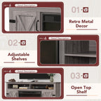 JUMMICO Fireplace TV Stand for TVs Up to 65+ Inch with 26" Fireplace(Grey) | Open Storage Shelves and Side Cabinets, Entertainment Center with Barn Doors, Media TV Console for Living Room