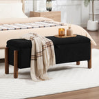 55'' Modern Storage Ottoman Benches | Walnut Wood Legs 26 Gallons Storage Space Fabric Upholstered Seating End of Bed for Bedroom for Livingroom Black
