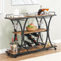 TQVAI Wooden Bar Cart with Wine Rack and Glass Holder, 3-Tier Rolling Bar Serving Cart for Home Bar, Kitchen, Party, Metal Frame, Lockable Wheels, Antique Brown