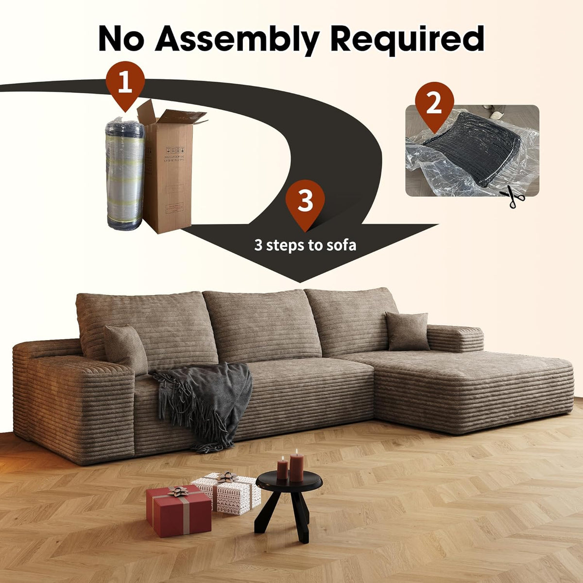 AUGOP 108" Sectional Couches for Living Room Modern Modular Sofa with L-Shape Couchs Upholstered Couch Deep Seat Sectional Couch with Chaise