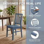HNY Blue Wood Dining Chairs Set of 4, Farmhouse Kitchen Chairs with High Backrest and Wooden Legs, Armless Dining Side Chairs for Kitchen/Dining Room/Restaurant