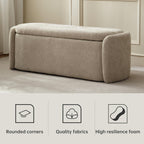 VKNOW Storage Bench, Upholstered Storage Ottoman Bench with Hinge, Khaki | Ottoman Bench with Large Capacity, Curved Frame, Soft Fabric, Storage Bench for Bedroom, Living Room, Entryway