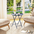 Garden 4 you Folding TV Tray Table, Metal Round Side Table, Blue Dinner Table with Metal Frame, Modern Outdoor Tray Table for Living Room, Bedroom, Patio & Small Spaces, 2 Packs