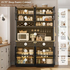 HOSTACK 75" Kitchen Pantry Storage Cabinet, Coffee Bar Hutch Cabinet, Black | Tall Pantry Cabinet with Charging Station / Wide Countertop / Glass Doors / Wine Rack / Cup Holder / Drawers, Dining Room