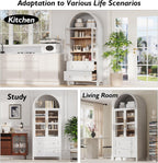 Tall Arched Pantry Cabinet with Glass Doors,White Kitchen Pantry with Adjustable Shelves,Arched Display Cabinet,for Kitchen, Dining Room
