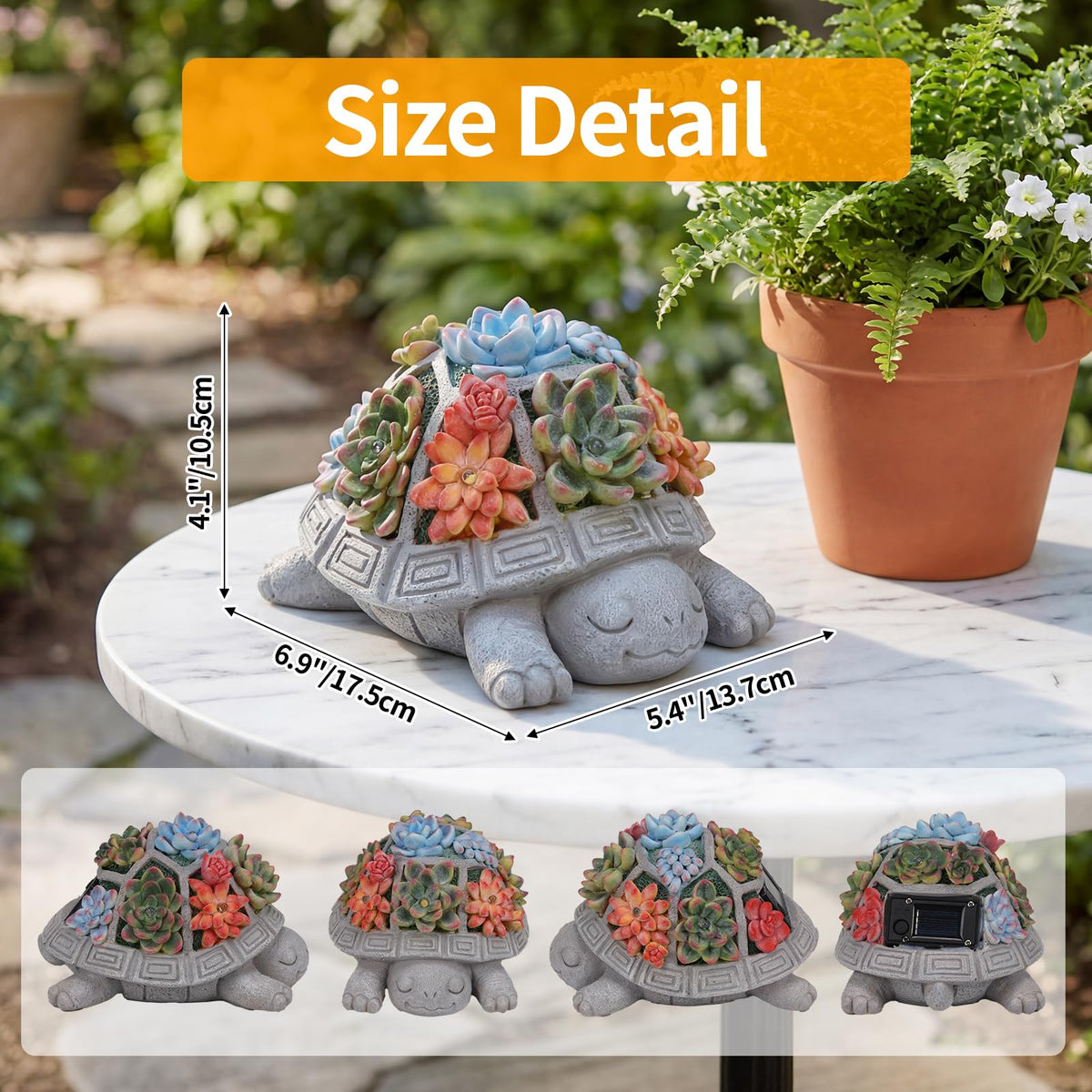 Snclriao Solar Turtle Garden Outdoor Decor with Succulent & 7 LED Lights – Outside Tortoise Statue Decor for Yard Patio Balcony & Backyard - Home House Decoration Art - Gift for Men Dad Women Mom