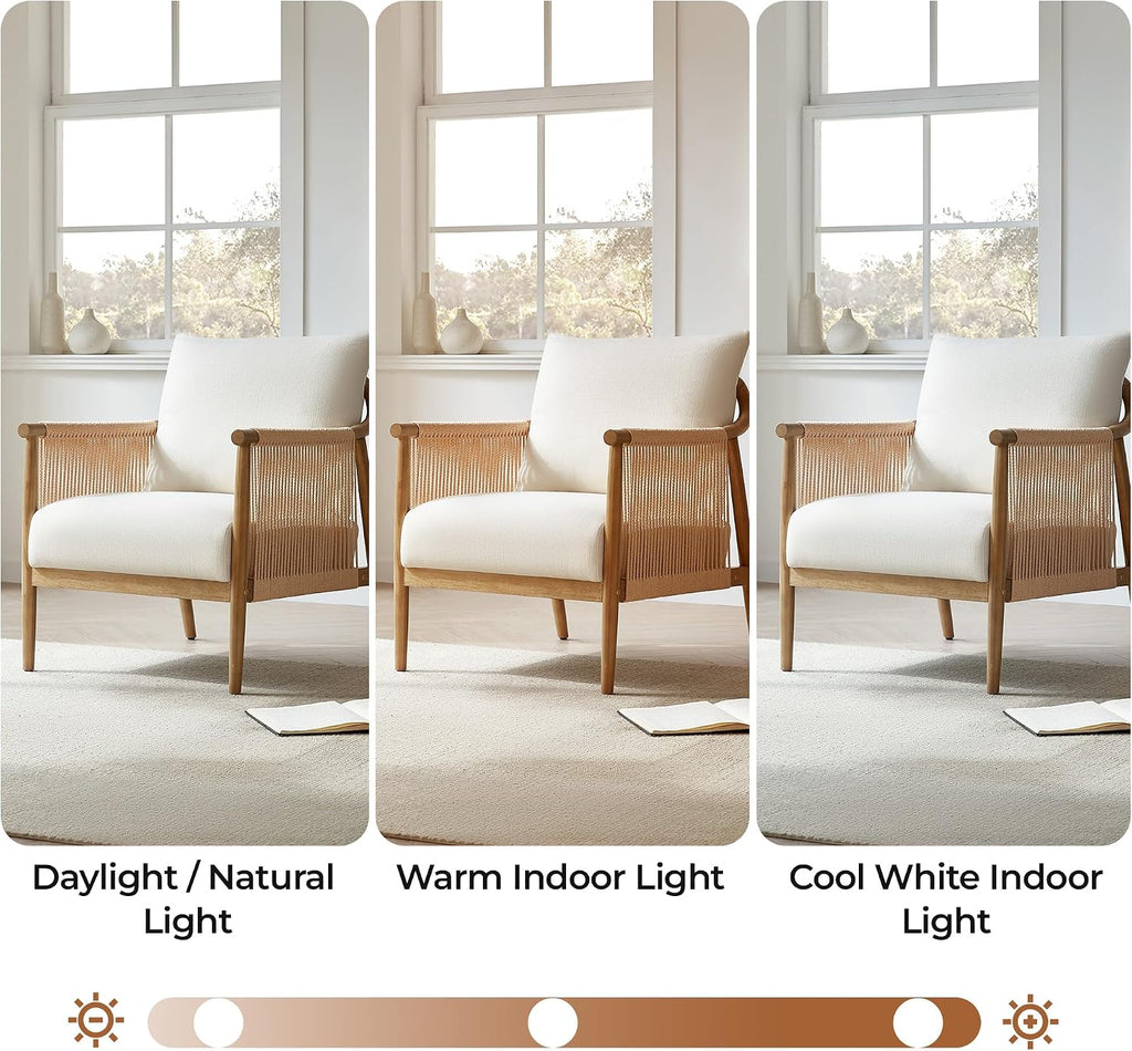 CHITA Braid Accent Chair Set of 2, Wood Frame and Paper-Cord Armrest, Cream | Boho Reading Armchair, FSC Certified Solid Wood Living Room Chair, Bedroom, 33.1"Dx26.4"Wx35.4"H, 300 Lb Capacity