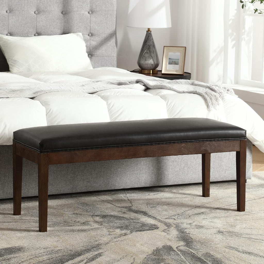LZAREAL Upholstered Entryway Bench Modern Shoe Benches for Hallway Porch Bedroom Bench for End of Bed Dining Bench for Dining Table Dining Room Kitchen Window with Wood Legs, PU Leather, Black