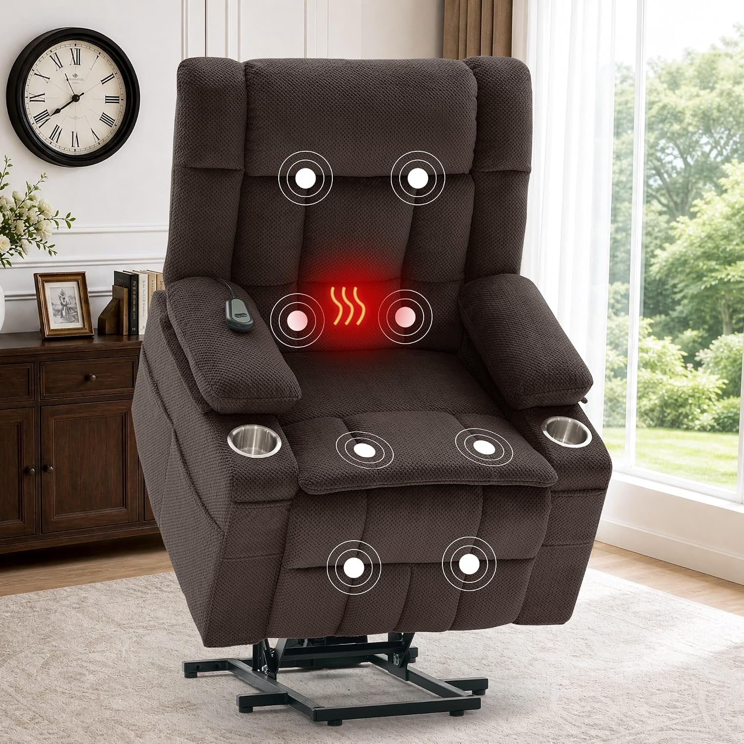 Korser Power Lift Recliner Chair with Massage and Heat for Elderly, Electric Lift Recliner for Adults with 2 Cup Holders, 2 Side and 2 Front Pockets, Lift Chairs Recliners for Living Room, Brown