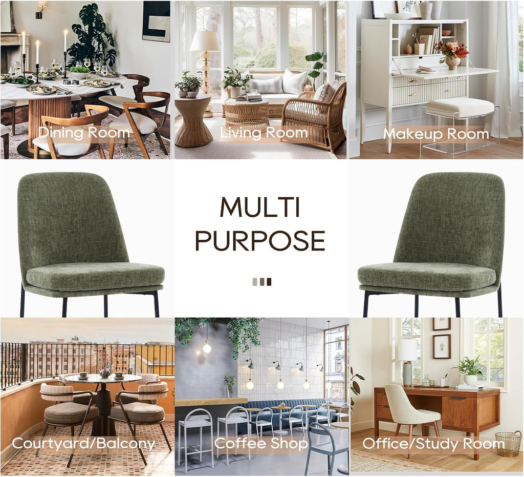 COLAMY Dining Chairs Set of 4, Modern Dining Chairs, Fabric Upholstered Dining Chairs, Kitchen Chairs with Curved Back and Metal Legs for Dining Room Kitchen Restaurant, Green