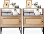 Nightstands End Table, PE Rattan Decor Drawer Opening Shelf, Set of 2 Bed Side Tables with Solid Steel Feet,for Bedroom Living Room Hallway, Natural