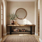 55" Solid Wood Bench with Shoe Storage, 2-Tier Farmhouse Entryway Bench, Narrow Rustic Brown Bench for Bedroom, Hallway