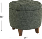HomePop 19" Button Tufted Round Storage Ottoman - Green Clover Fabric
