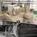 KCGKCG 106" Cloud Modular Sectional Couch with Ottoman, Modern U Shaped Corduroy Sofa, Higher 17.7" Seat Height, 32D Pure Foam, Built in Cup Holders, No Assembly Living Room(Camel, Left Facing Chaise)