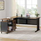 Tribesigns 63 Inch Executive Desk with Filing Cabinet, L Shaped Office Desk | Large Office Desk with File Drawer, L Shaped Desk with Storage, Computer Desk for Home Office, Easy Assembly, Brown and Black