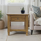 Brentwood Modern Transitional 24" Square End Table with Drawer and Storage Shelf,Light Brown