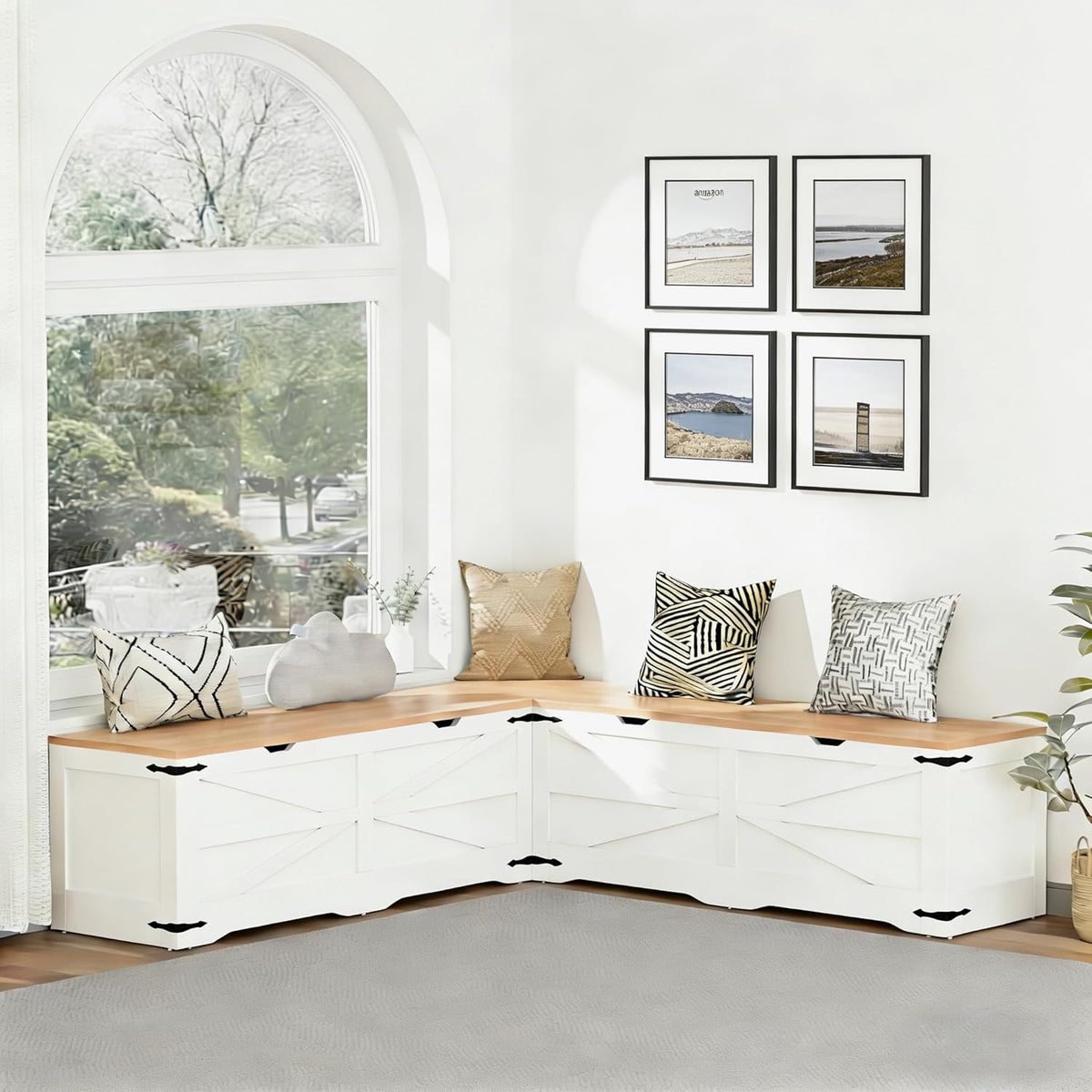 L Shape Kitchen Breakfast Nook Bench, Farmhouse Storage Bench, Backless Corner Dining Bench with Hidden Storage, Flip-Top Storage Compartment Bench for Dining Room, Living Room, Entryway, Cloakroom