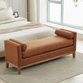 End of Bed Bench for Bedroom, 66.34'' Long King Size Vegan Leather Bench with Arms Upholstered Shoe Bench for Entryway, Hallway, Cloakroom, Window Bench (Brown PU).