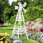 Wooden Windmill, Weather-Proof Wind Spinner, Outdoor Wind Mill for Garden Lawn Patio Decoration (White, Medium)