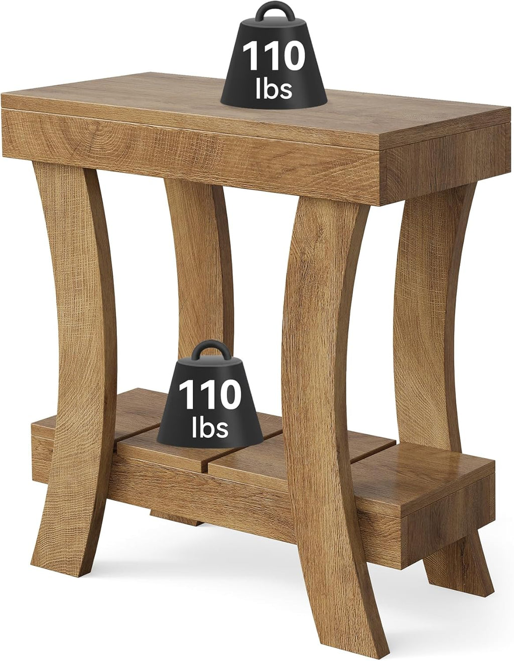 LITTLE TREE Narrow Side Table with Storage Shelf, 2-Tier Rectangular End Table with Wood Legs, Small Night Stand for Bedroom, Living Room, Small Spaces, 11.81" D x 23.62" W x 23.62" H