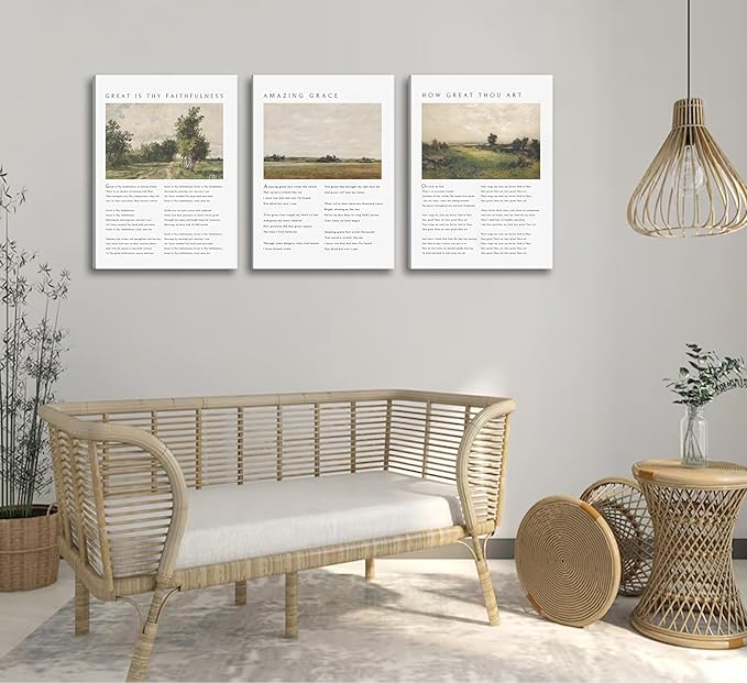 Christian Bible Canvas Wall Art How Great Thou Art Hymn Verse Painting Picture Wall Decor Vintage Scripture Religious Faith Poster Print for Living Room Bedroom Church Scene Home Decorate