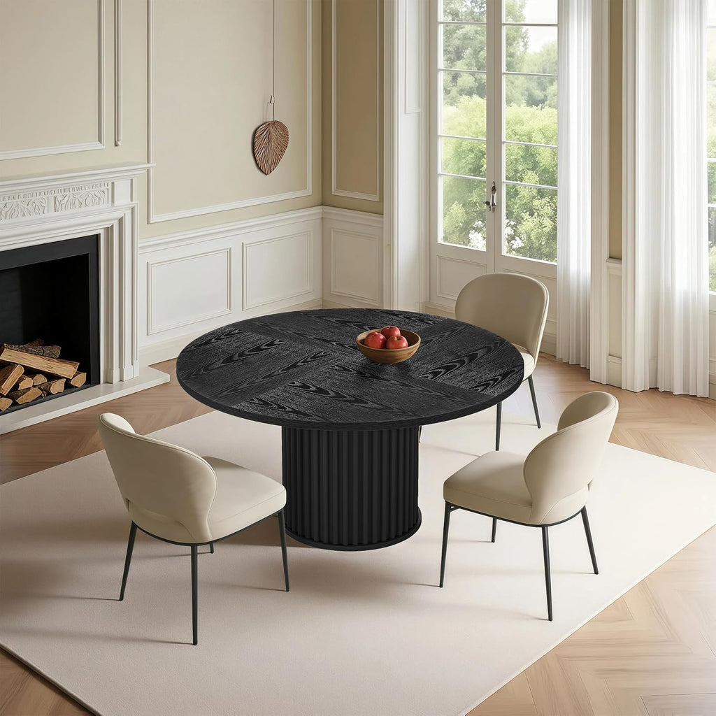 Oigavfd Black Round Dining Table for 4, 47" Circle Dining Table,with MDF Top and Fluted Base,Round Kitchen Tables,Sturdy 300 Lbs for Family Gatherings