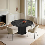 Oigavfd Black Round Dining Table for 4, 47" Circle Dining Table,with MDF Top and Fluted Base,Round Kitchen Tables,Sturdy 300 Lbs for Family Gatherings