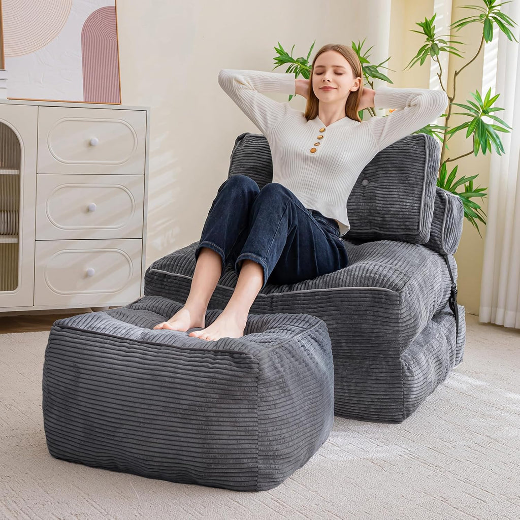 HIGOGOGO Square Stuffed Pouf Ottoman, Corduroy Poufs with Foam Chunk Filling, Furry and Fluffy Pouf Foot Stool Storage Ottoman, 21 X 21 Floor Poufs Foot Rest for Living Room, Dark Grey