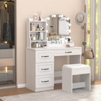 Vabches Vanity Desk with Mirror and Lights,Makeup Vanity Set for Bedroom | White Dressing Table 3 Lighting Colors, 4 Drawers