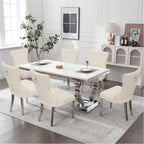 adochr Velvet Dining Chairs Set of 2, Upholstered Kitchen Chairs with Mteal Legs, Modern Button Tufted Back with Square Pull Ring Trim for Dining Room, Beige