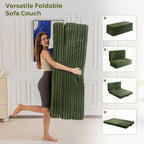 MAXYOYO Floor Sofa Couch, 6 Inch Tri-Fold Floor Sofa Bed, Folding Mattress with Handles, Soft Faux Fur Folding Bed with Supportive Foam Filling, Portable Couch for Living Room, Full, Dark Green