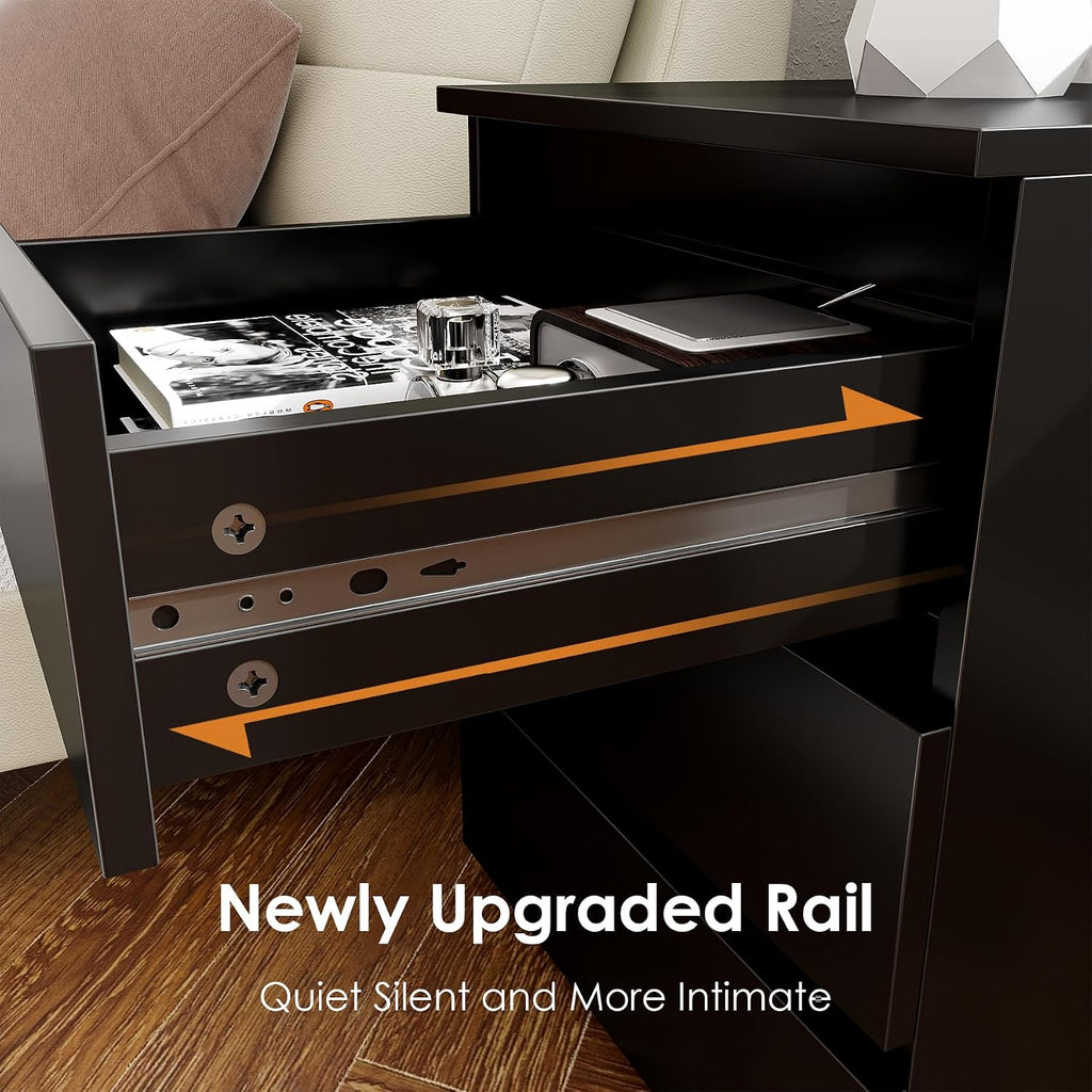 FOTOSOK Nightstands Set of 2, Black Nightstand with 3 Drawers for Bedroom | Black Nightstand Set of 2 for Bedroom, Handless Bedside Table with Silent Design, Side End Table for Small Spaces/Apartment