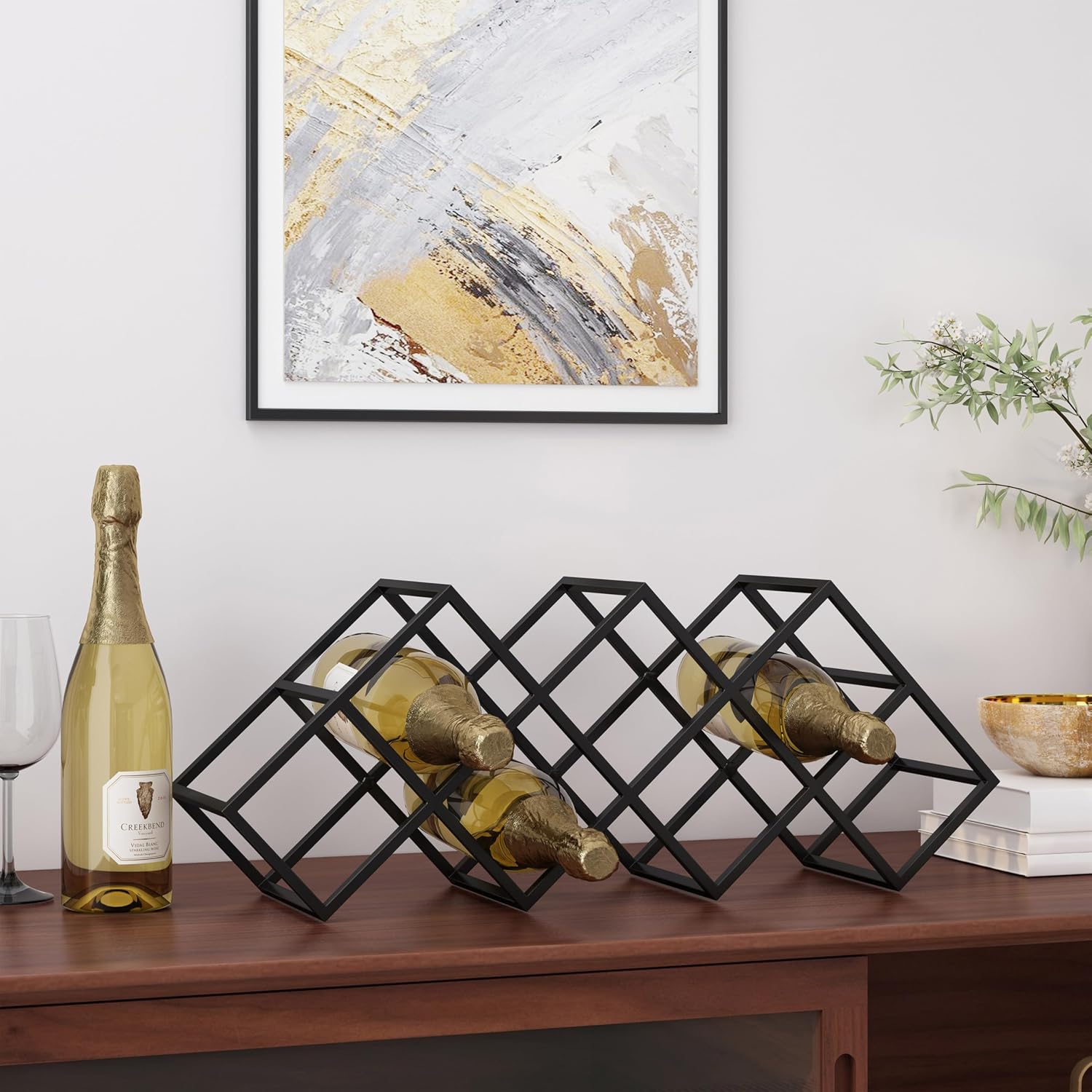 Wine Rack Freestanding Floor Countertop Wine Racks Storage Bottle Hold | Versatile wine rack freestanding floor or countertop use. Holds wine bottles securely in diamond slots. Durable iron fra