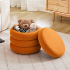 19.5 Inch Round Storage Ottoman, Modern Velvet Ottoman Coffee Table with Removable Top, Orange Vanity Stool with Storage for Bedroom, Living Room, Dorm, Set of 2
