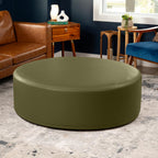 Jaxx Candler Round Couch Ottoman – Oversized Giant Coffee Table Ottoman - Versatile Firm Foam Construction - Kid Safe with Removable Cover, 44”, Premium Faux Leather, Olive Green