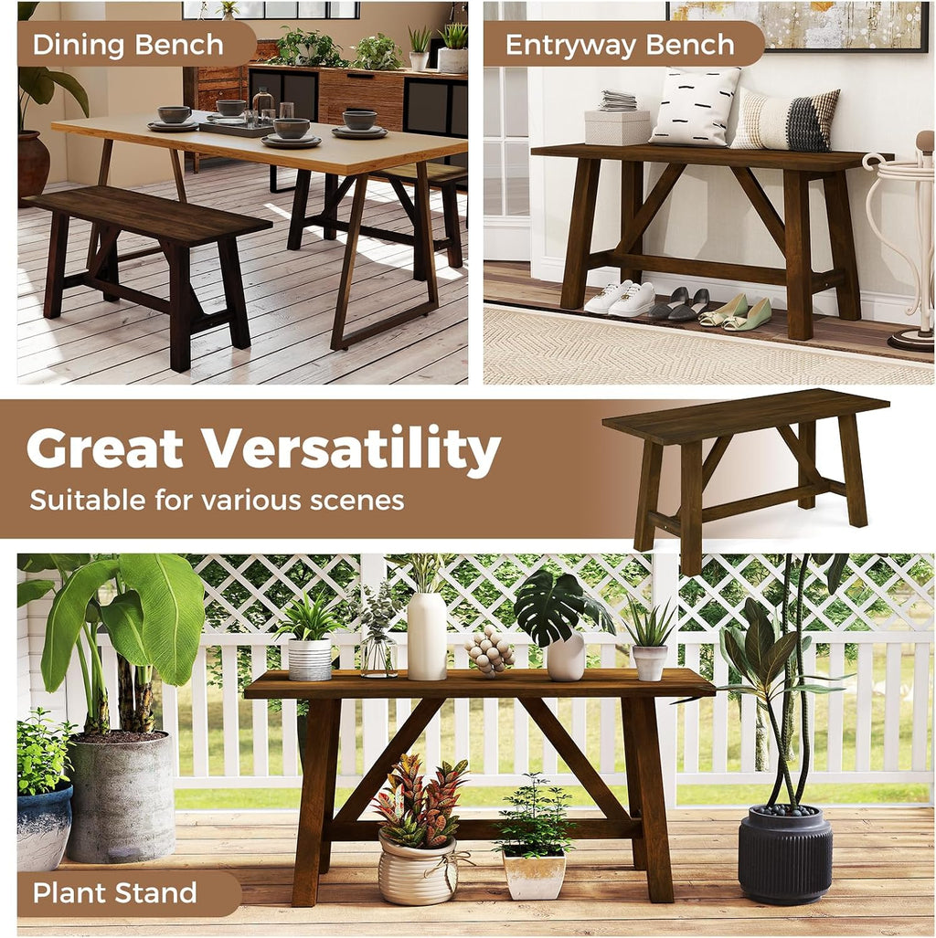 GOFLAME 38” Wood Dining Bench Set of 2, Farmhouse Entryway Bench with Rubber Wood Frame, Shoe Changing Bench Seat, End of Bed Bench for Hallway, Kitchen, Dining Room, Bedroom, 400 LBS Weight Capacity