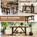 GOFLAME 38” Wood Dining Bench Set of 2, Farmhouse Entryway Bench with Rubber Wood Frame, Shoe Changing Bench Seat, End of Bed Bench for Hallway, Kitchen, Dining Room, Bedroom, 400 LBS Weight Capacity