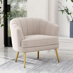 Andeworld Velvet Accent Chair, Barrel Armchair, Beige