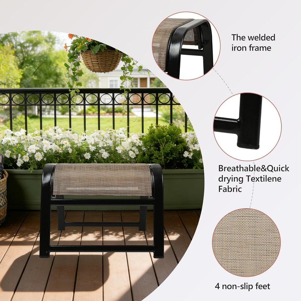Assembled Patio Footstools for Outdoor 2 Set, Iron Breathable Ottoman for Garden Greige