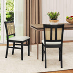 Giantex Rattan Dining Chairs Set of 2, Farmhouse Fabric Upholstered Kitchen Chairs with Rubber Wood Legs, Padded Seat, Cane Back, Country Armless Side Chair for Dining Living Room Restaurant