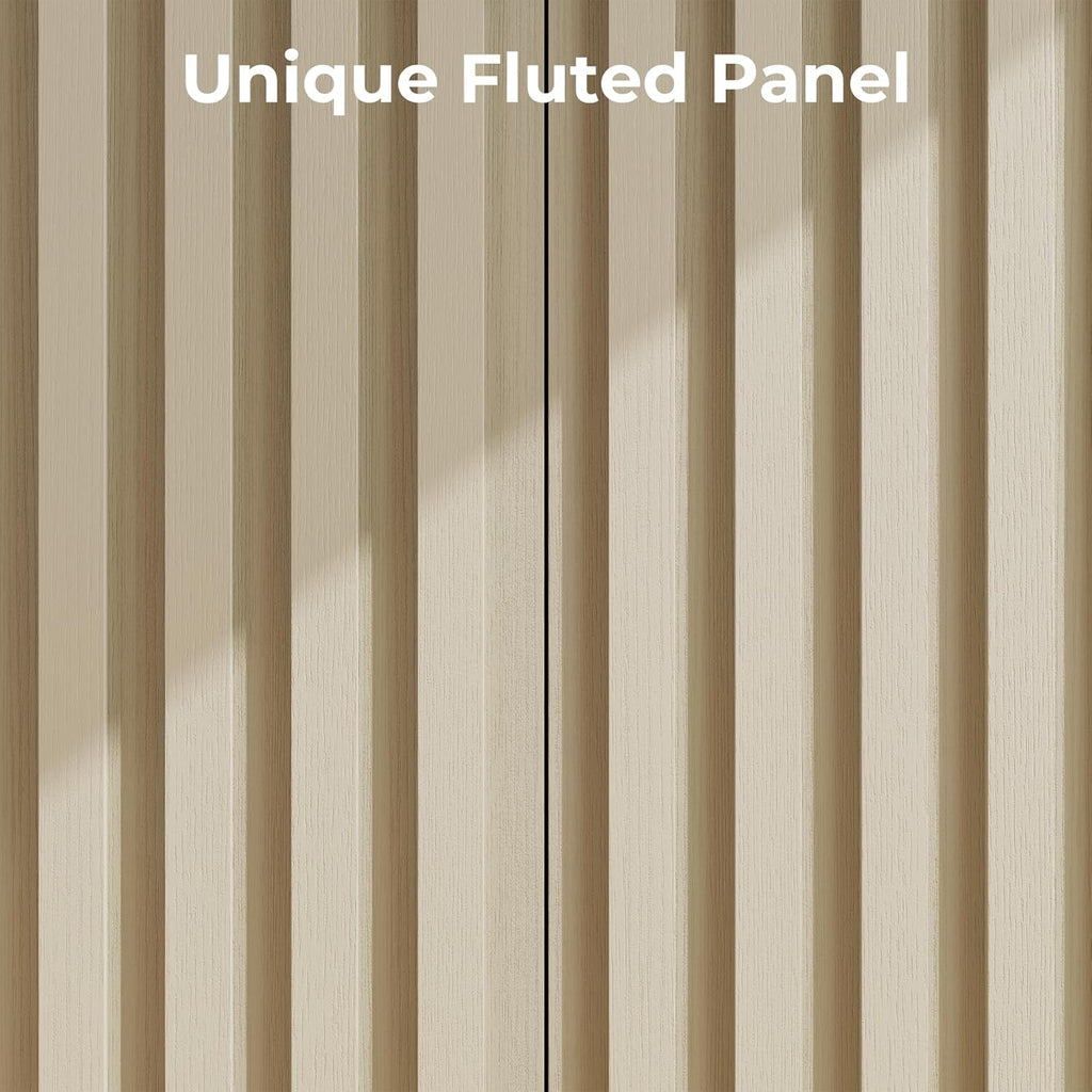 Fluted Cabinet with Storage, Buffet Cabinet Sideboard with 2 Doors, Beige Buffet Storage Accent Cabinets with Adjustable Shelves for Living Room, Entry, Hallway, Kitchen