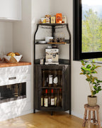Garvee Corner Bar Cabinet with Power Outlet, Industrial Wine Cabinet with LED Strip and Glass Holder, 5-Tiers Liquor Cabinets Bar Unit for Home, Corner Display Cabinets for Small Space