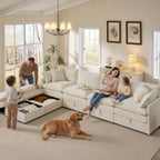 Ihanherry 135” Modular Sectional Sofa with Storage, U Shaped Cloud Couch with Movable Ottomans & 4 Pillows, Chenille Deep Seat Sectional Couches for Living Room, Apartment (Beige)