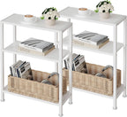3-Tier Side Table Set of 2, Small End Table, Sofa Side Table for Narrow Spaces, Slim End Table, Nightstand Table, for Living Room Bedroom Office, White